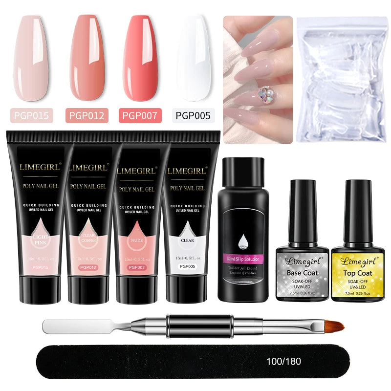 LIMEGIRL Nail Art Kit Poly Nail Gel Extending Soaking Gel Kit Nail Art Acrylic Gel Varnish Kit For Novices Semi Permanent Gel So