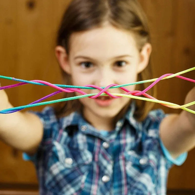 Rainbow Cats Cradle String 1.6M/63 Inch Long Rainbow Colourful Finger Rope Chinese Finger String Games Toy for Kids