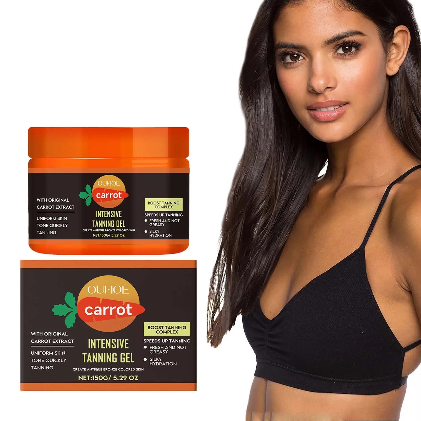 Carrot Tanning Gel Hydrating Lightweight Fast Absorbing Bronzing Gel Moisturizing Natural Sunless Tan Enhancer for Face & Body Ürün ana görseli