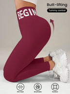 European and American Seamless Yoga Leggings with Waistband Lettering, Butt-Lifting, Quick-Dry Women's Breathable Tights for Pea
