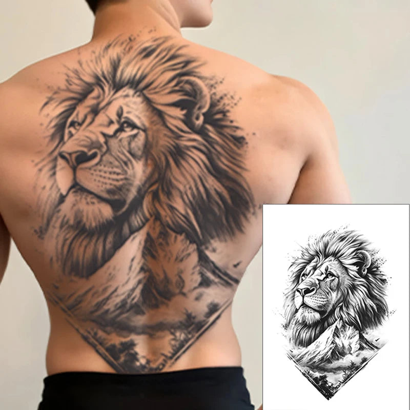 Magic Juice Ink Waterproof Tattoo Stickers Full Back Large Size Herbal Juice Temporary Tattoos Men Body Art Dragon Tiger