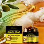 OceAura Black Soap Morocco Argan Oil Exfoliating Body Smooth Soft Professional Skin Cleaning Spa Rose Flower Oil Bath Soap 180g