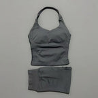 2pcs Sports Set Women Backless Tank Tops High Waist Scrunch Seamless Shorts Fitness Clothes Activewear Workout Sets Gym Suit