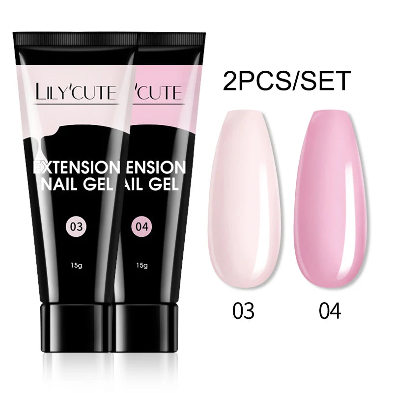 LILYCUTE 15ml Extension Gel Nail Polish Set Quick Nail Prolong With Extend Mold Nail Tips Acrylic Solution Manicure Tools Kit