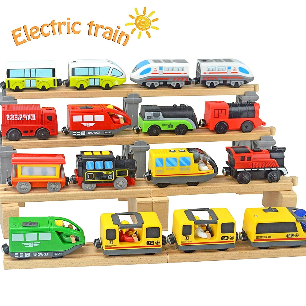 Locomotive Magnetic Car Electric Train Toys Fit All Brand Biro Wooden Diecast Slot Train Track Railway Educational Toys For Kids