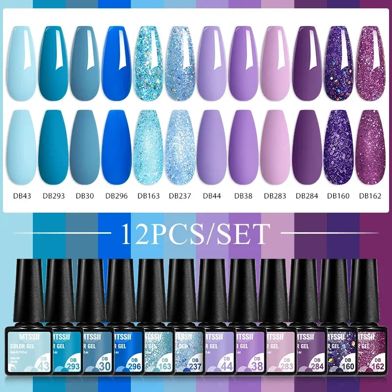 MTSSII 12pcs Gel Nail Polish Set Nude Pink Red Glitter Semi Permanent Soak Off  UV Gel Varnish Manicure Kit Nail Supplies DIY