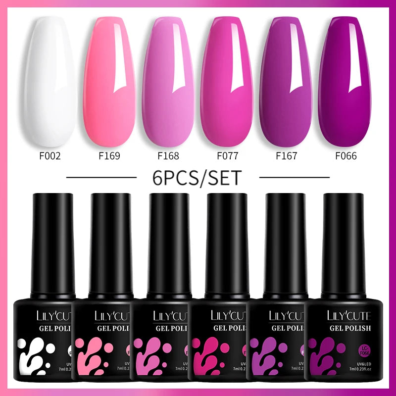 LILYCUTE 6PCS Gel Nail Polish Set Summer Neon Nail Gel Kits For DIY Nail Vernis Semi Permanent UV Lamp Gellak Nail Varnish Set