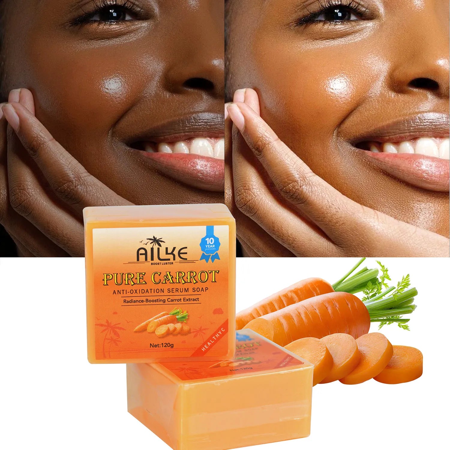 AILKE Pure Carrot Anti-Oxidation Serum Soap, Whitening, Clean Stains, Skin Brightening Soap Bar, With Vitamin C, For Body, Face Ürün ana görseli