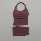 2pcs Sports Set Women Backless Tank Tops High Waist Scrunch Seamless Shorts Fitness Clothes Activewear Workout Sets Gym Suit