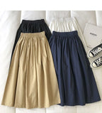 Women Black skirt midi High waist korean style Pleated a line Vintage Clothing 2026 new Summer Casual Fashion Ladies Work Wear