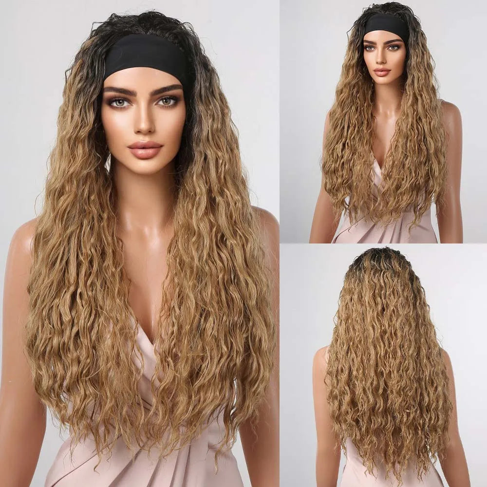 ALAN EATON Long Blonde Synthetic Headband Wig Ombre Blonde Straight Hair Wigs Natural Looking Heat Resistant Fiber for Daily Use