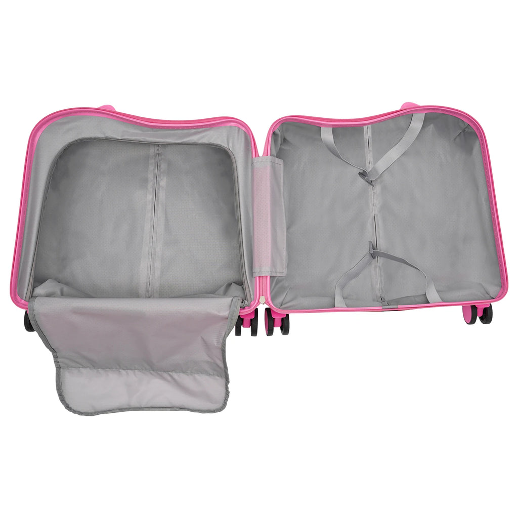 18 Inch Ride-On Suitcase, Cute Luggage with Internal Mesh Pocket, Storage Box with Swivel Casters for Short Trips, Pink