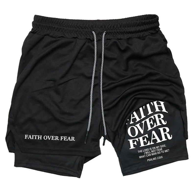 Print 2 in 1 Running Workout Shorts for Men Christian Gym Athletic Performance Shorts with Phone Pocket Towel Loop Activewear Ürün ana görseli