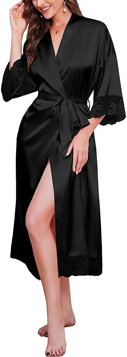 2021 New Silk Satin Lace Robes White Bridesmaid Bride Robes Bridesmaid Robes Wedding Long Robe Bathrobe
