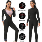 MrifDila Sauna Suit Jumpsuit Full Zip Up Sweatsuit Hot Sweating Jumpsuit Long Sleeve Romper Bottom Pants Sweating Bodysuit Shape