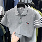 luxury brand men's high quality short sleeves polo shirt lapel embroidery puppy cuff stripe t-shirt business leisure men's wear