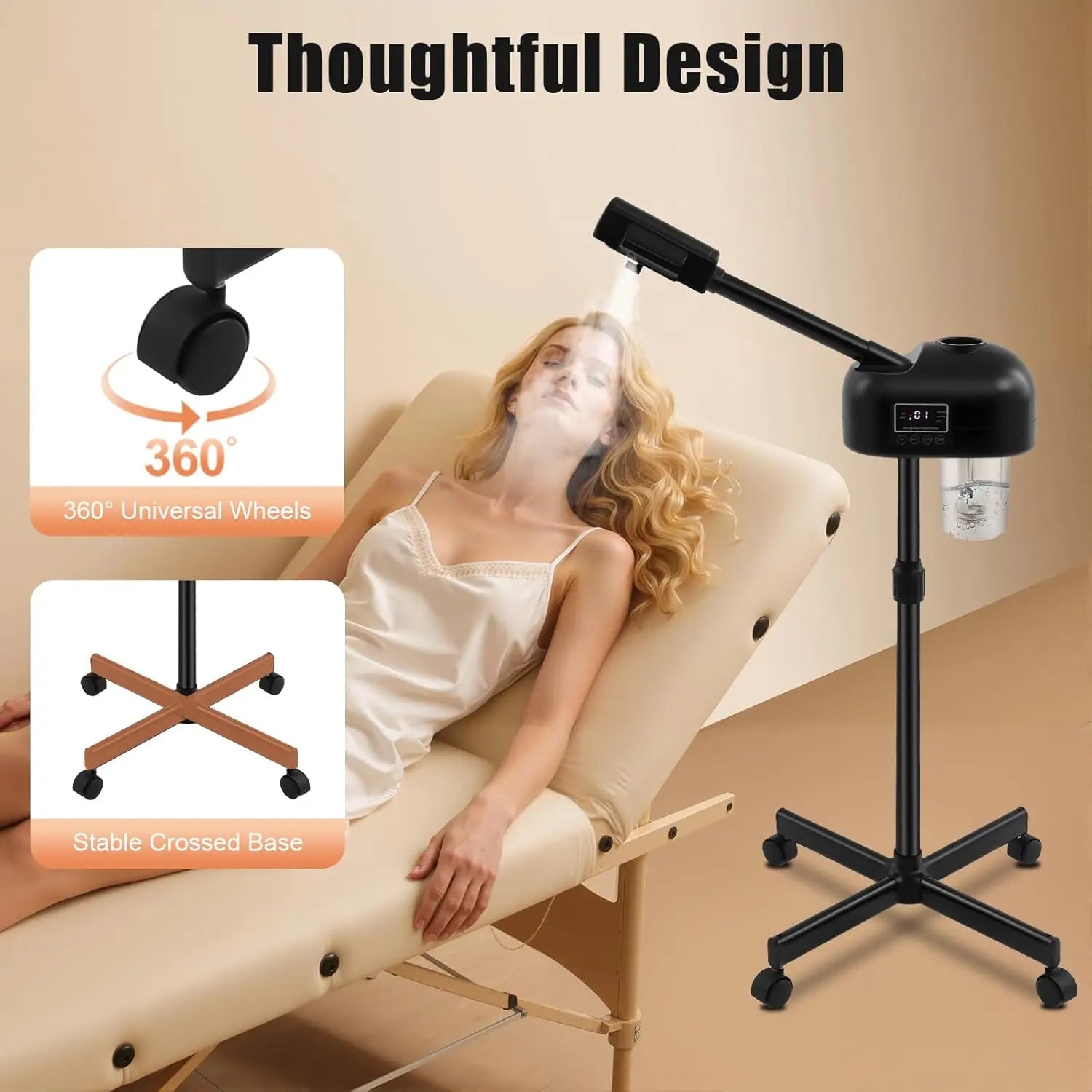 Portable Aesthetic Professional Height Adjustable Facial Steamer with LCD Screen and Wheels, Suitable for Beauty Salons and Home