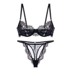 Sexy thin lace lingerie briefs sets women large size bras with steel ring see-through underwear set bra set