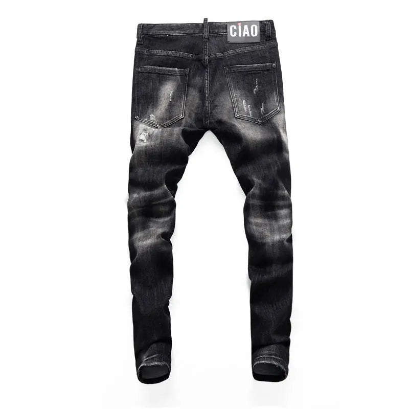 Street Fashion Men's Tight Black Grey Jeans Retro Elastic Slimming Split Style Jeans Men's Retro Designer Brand Jeans Hombre