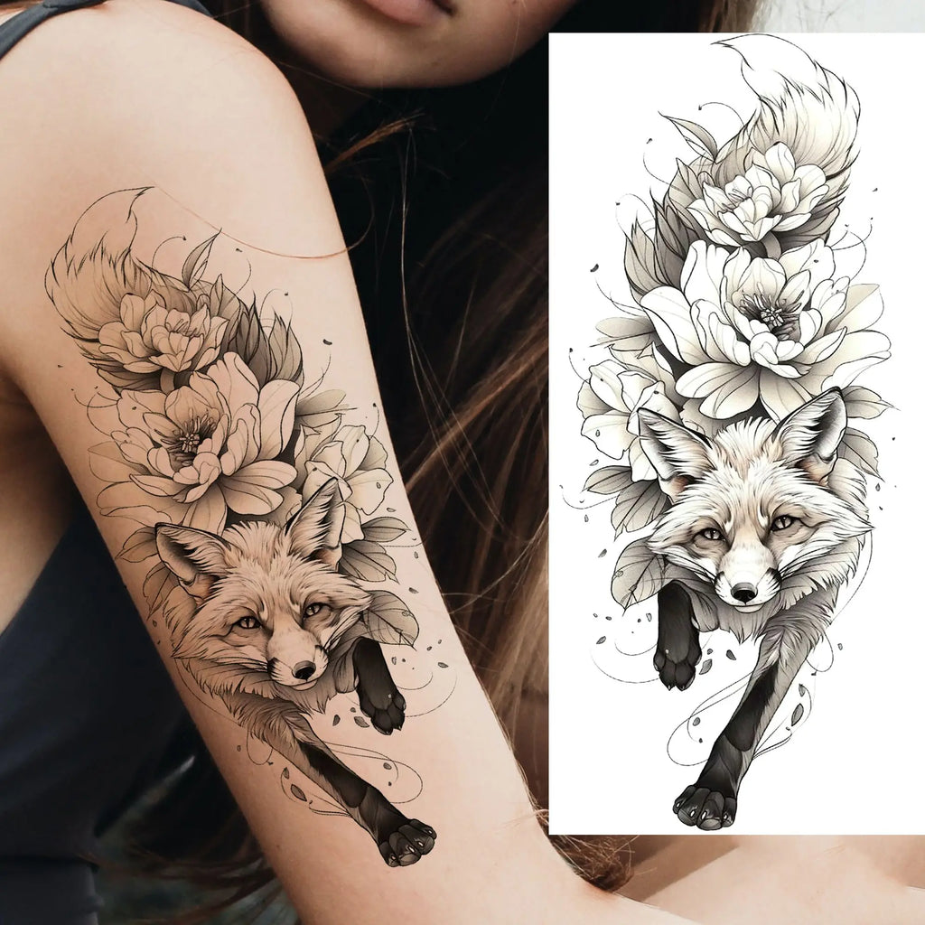 1 Sheet Unique Watercolr Lion Tiger Animals Temporary Tattoos Long Lasting Waterproof Fox Owl Fake Tattoo Sticker Body Art Tatoo