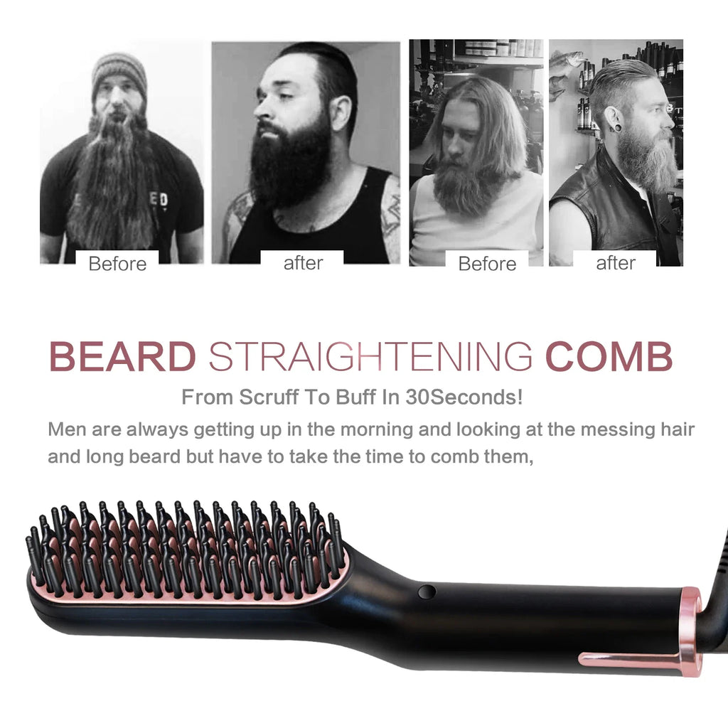 Men's Electric Beard Straightener Negative Ion Hair Straightening Brush Hair Straightener Wet & Dry Quick Styler