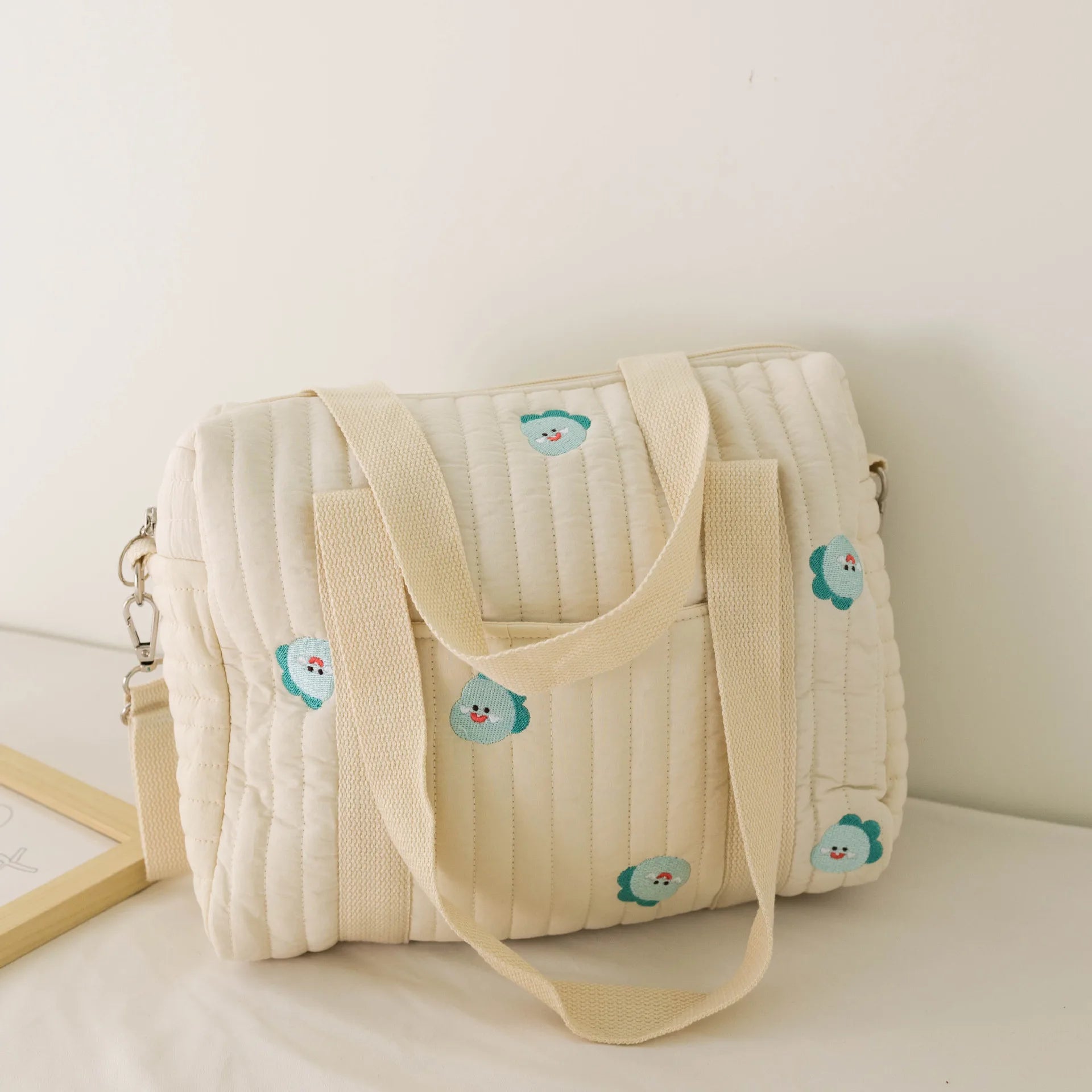 Cute Bear Baby Stroller Nappy Bag Korea Embroidery Cotton Mommy Bag Soft Maternity Shoulder Pack Portable Baby Diaper Organizer