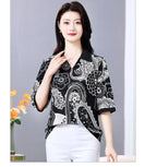 Summer half sleeve Shirt Fashion Commute All-match Ice Silk Printed Button Loose Women's Blouses Top