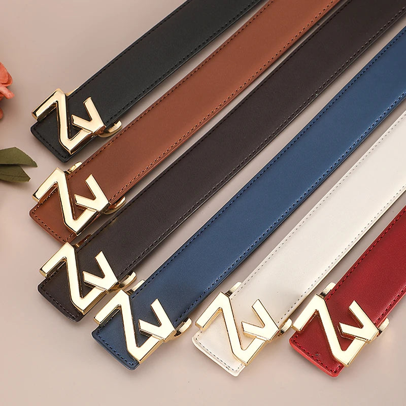 Thin 3.4cm Famous Brand Belt women Top Quality Genuine Luxury Leather Belts for women Strap Metal Belt Fashion Women's jean belt Ürün ana görseli