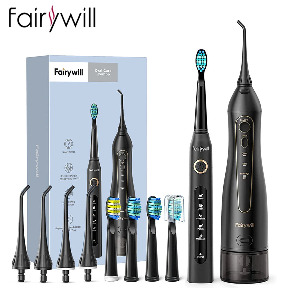 Fairywill Water Flossers Oral Irrigator & Electric Toothbrush Rechargeable Portable for Teeth Waterproof Teeth Cleaner