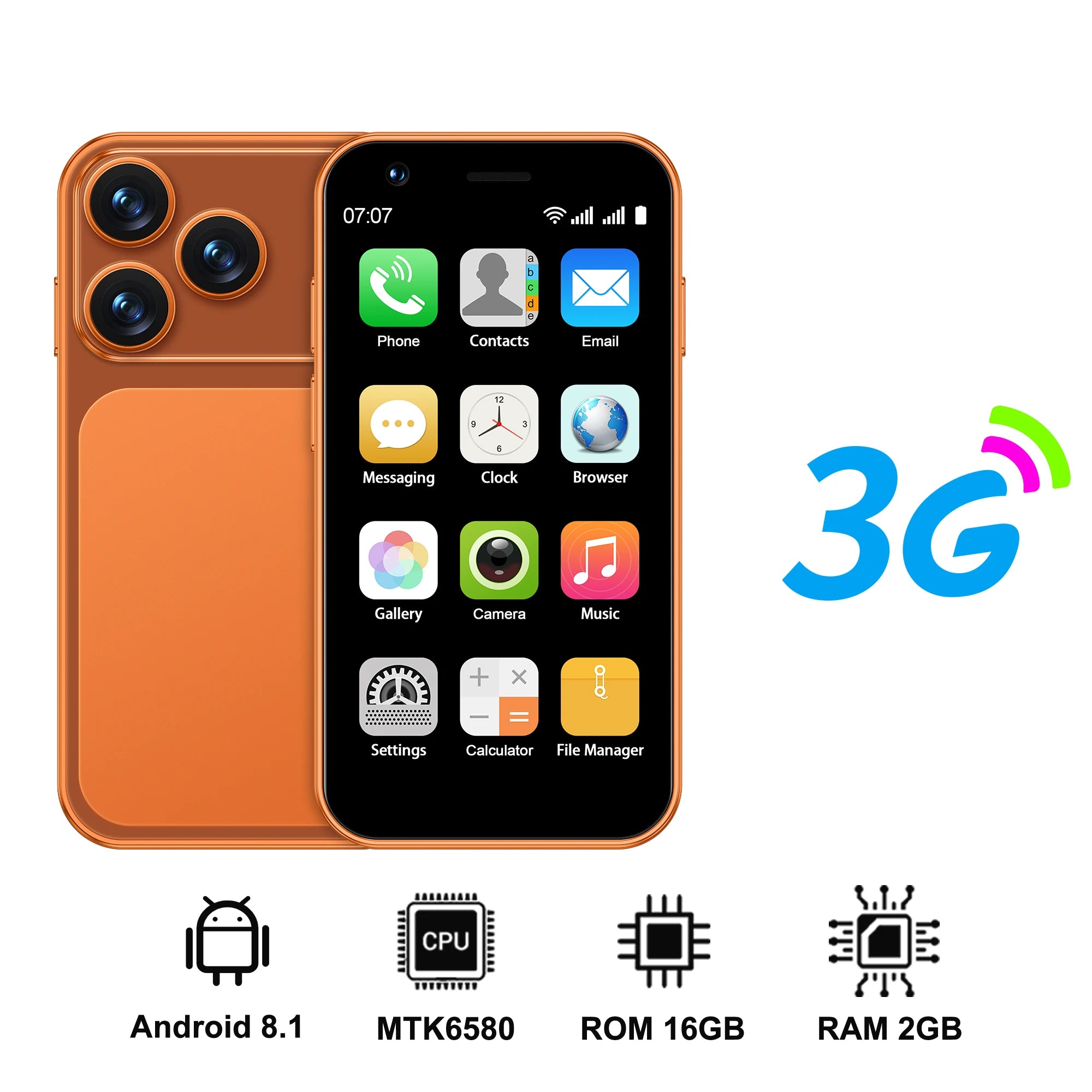 SERVO 18SE MINI Android Smartphone 3G WCDMA Dual SIM Card 2GB+16GB Play Store Face Unlock GPS WiFi Hotspot 3.0" Small Cellphone