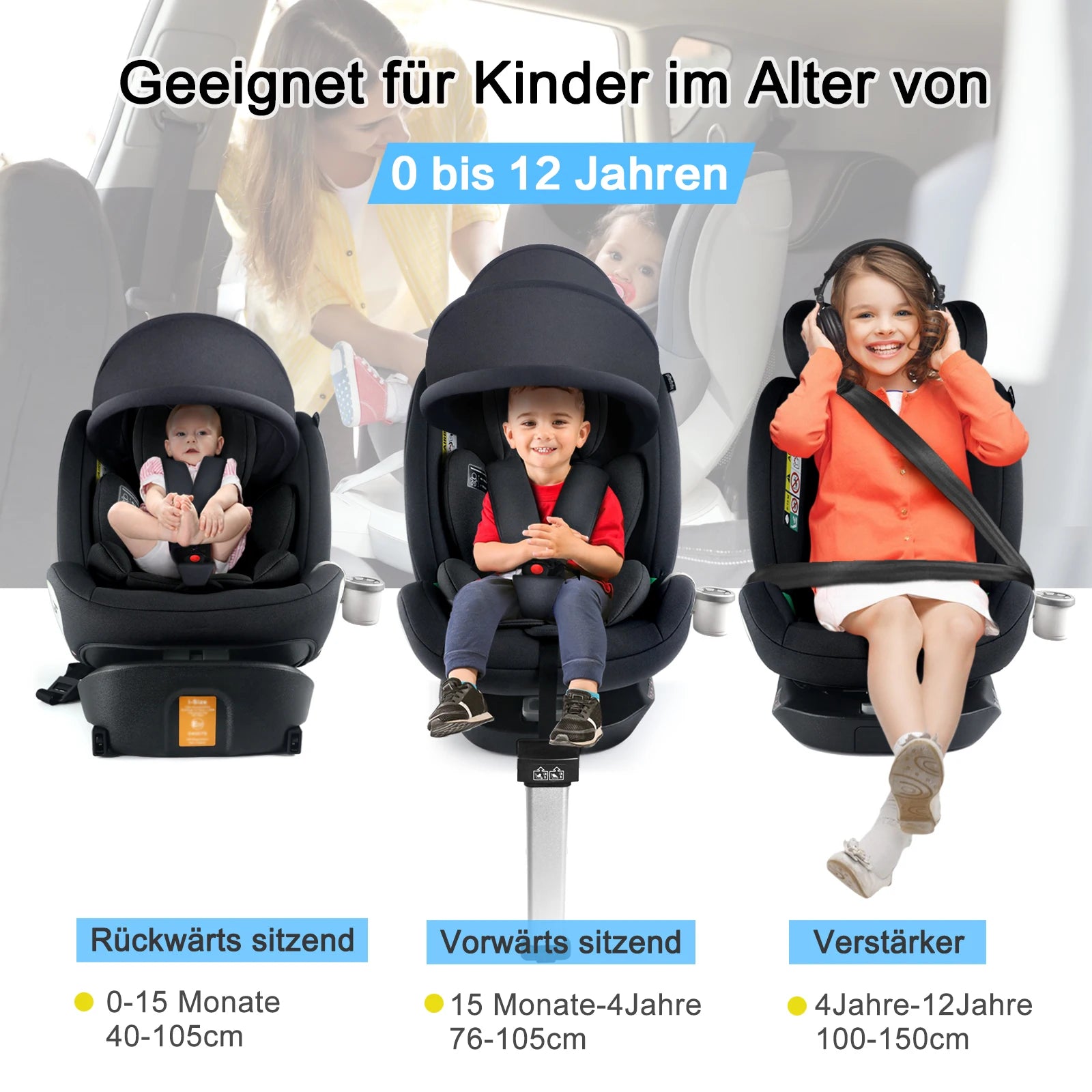 Child Car Safety Seats with 360° Direction ISOFIX rotating for Baby  5-point seat belt 0-12 Years Suitable for newborn