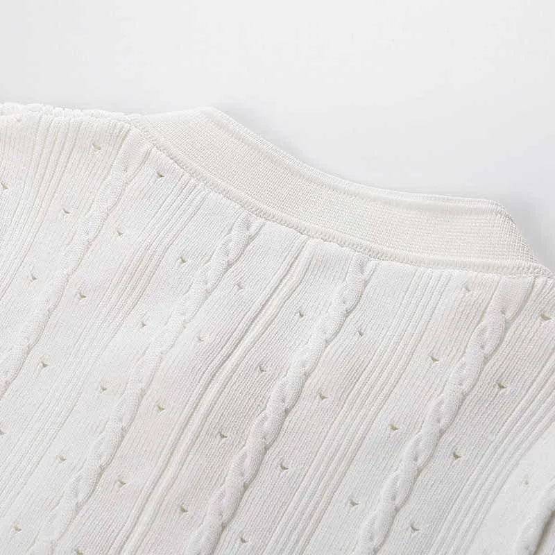 Summer Solid Round Neck Short Sleeved Office Lady Knitted Dress Women Korean Single Breasted Hollow Out Long Dress Fashion Trend