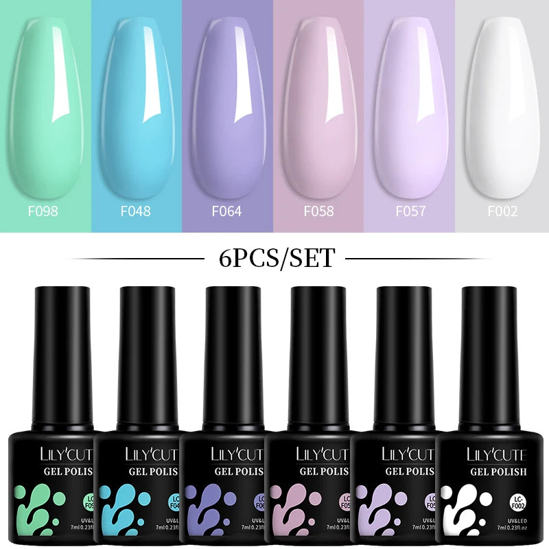 LILYCUTE 7ML 6PCS Neon Gel Nail Polish Set fluorescent Series Color Changing Semi Permanent Soak Off Manicure kit Nail Art Gel