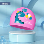 Kids Swim Cap High Elastic Waterproof Silicone Breathable Lightweight Cartoon Pattern for Pool Swimming Boys Girls Comfort Fit