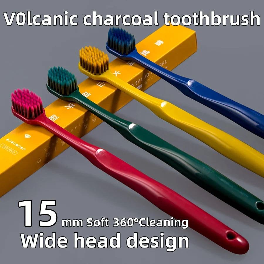 Four colors New Volcanic Charcoal Toothbrush Widen Soft Eco Friendly Portable Fiber bursh Premium Oral Hygiene Care Dropshipping Ürün ana görseli