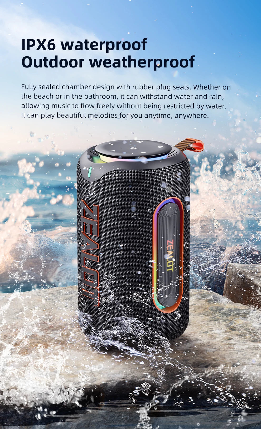 ZEALOT_MP1 Portable Bluetooth Speaker 60W StormBox Blast Outdoor Wireless Speaker IPX6 Waterproof Party Camping Speaker 12H ZEAL