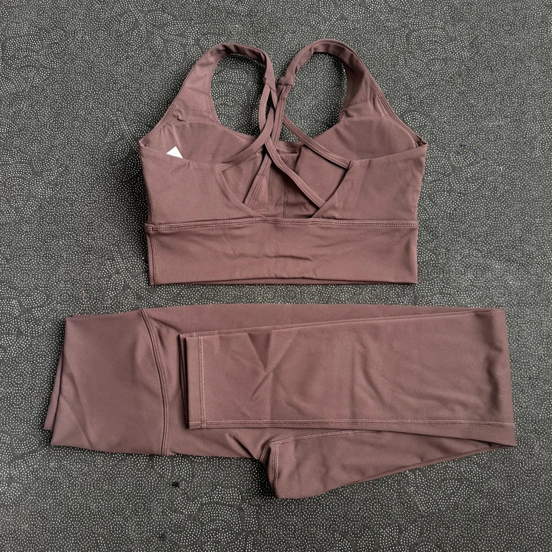 Solid Color Gym Yoga legging Set Soft Tight Women High Strength Fitness Bra With Sports Pant sportswear Proof of Squatting Proof