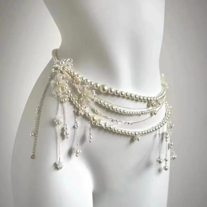 Multilayer Pearl Belt Waist Chain for Women's Fashion Retro Y2K Designer Belt Character Playing Clothes Accessories Party Belts Ürün ana görseli