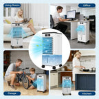 Portable Mobile Cooler Fan 7L Tank 12h Timer 120° Oscillation Fan, Remote Control With Movable Wheels for Bedroom Living Room