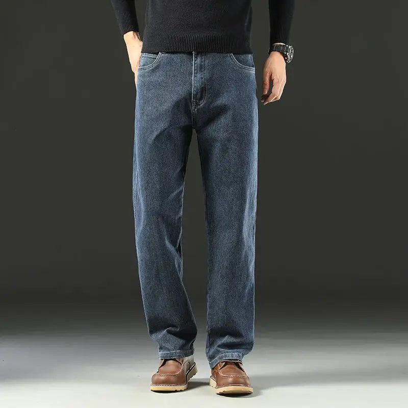 Spring and Autumn Men's Baggy Jeans Casual Straight Stretch Versatile Wide-leg Business Denim Pants Comfortable Loose Trousers Ürün ana görseli