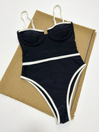 2024 New Black And White Contrast Color One Piece Swimsuit For Women Push Up Swimwear Bodysuit Monokini Bathing Suit Beachwear