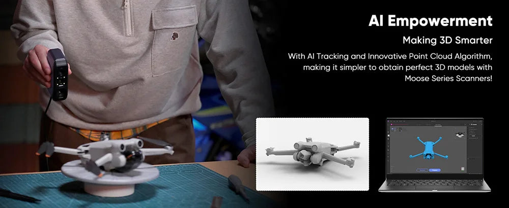 3DMakerpro Moose Lite 3D Scanner, NIR Light Source, 24-bit Color Camera, Al Visual Tracking,0.05mm Accuracy, 0.10mm Resolution