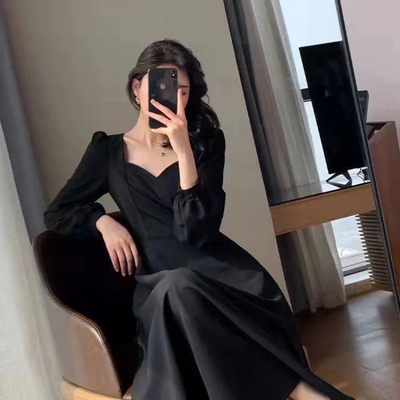 Long Puff Sleeve Solid Elegant Dress Women Clothing Wedding Guest New Year Women Fashion High Waist Slim Evening Party Dresses Secondary image
