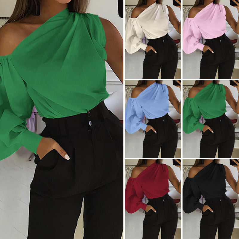Sexy Off Shoulder Women Shirts Summer Lantern Sleeve Blouse Casual Loose Solid Tops Lady Elegant Blusas Femme Streetwear Shirt