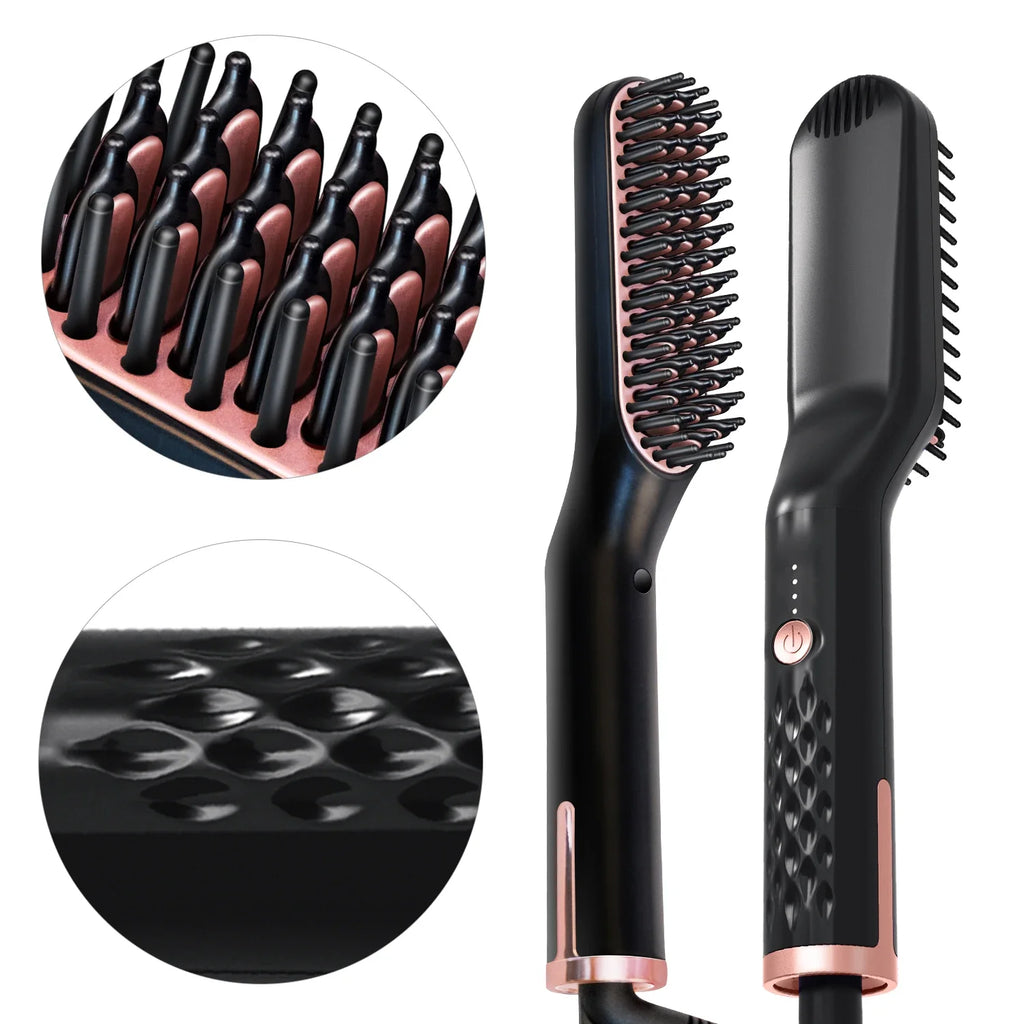 Men's Electric Beard Straightener Negative Ion Hair Straightening Brush Hair Straightener Wet & Dry Quick Styler