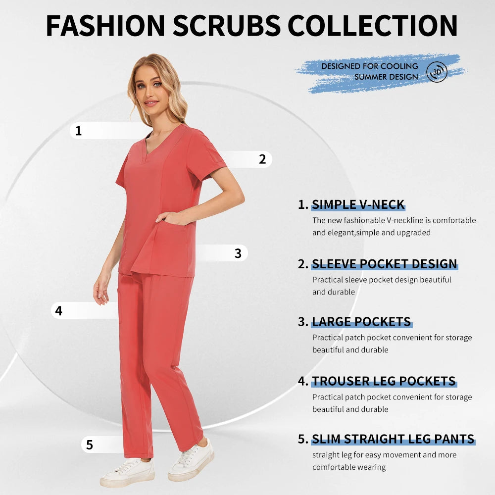 Niaahinn Scrubs Uniforms Sets Wholesale Medical Scrub Stretch Suit Healthcare Nursing Uniform Unisex Surgical Uniforms Woman Men