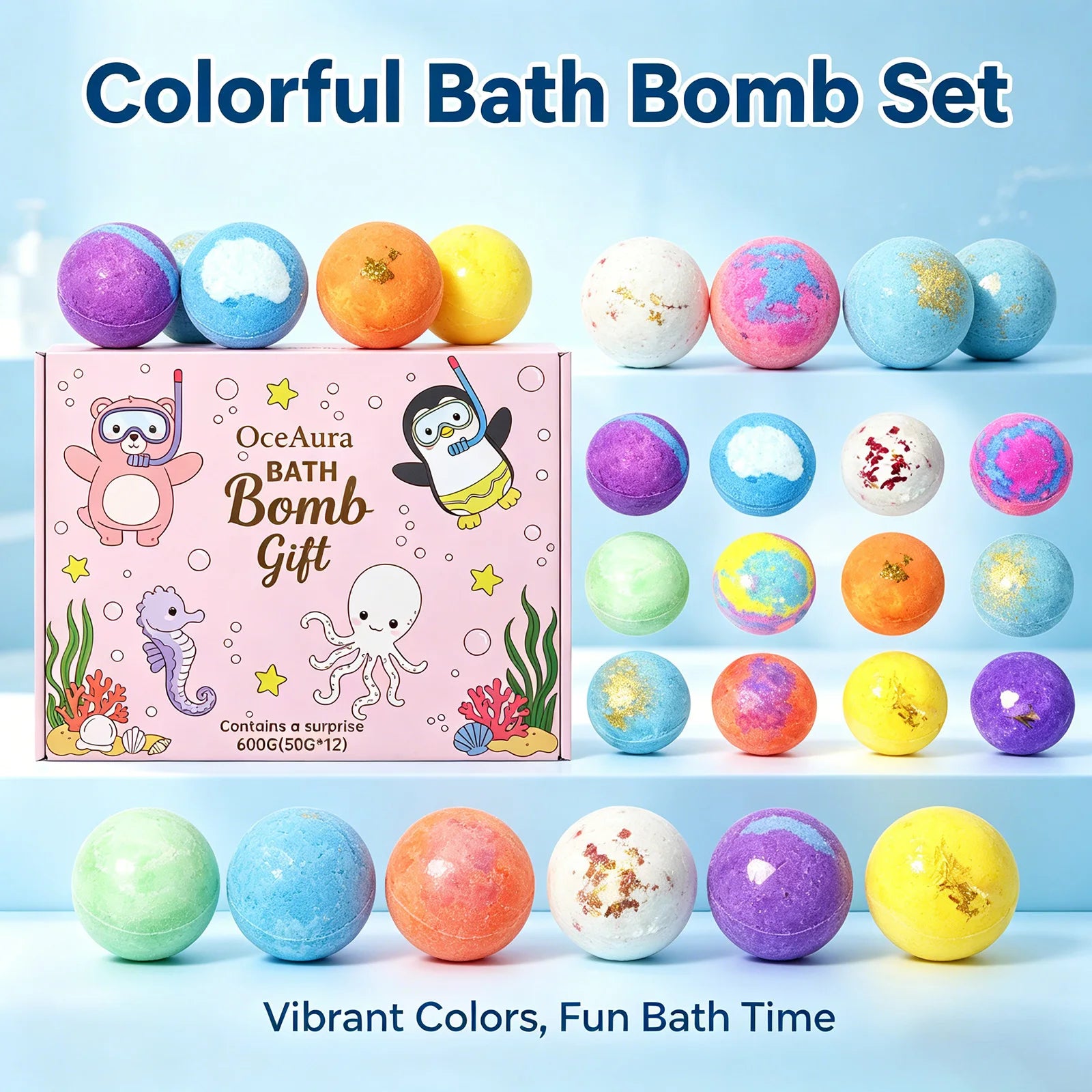 12pcs Bath Bombs Set with Surprise Toys Inside Essential Oil Moisturizing Skin Care Bathtime Sensory Play Gift for Boys & Girls Main image