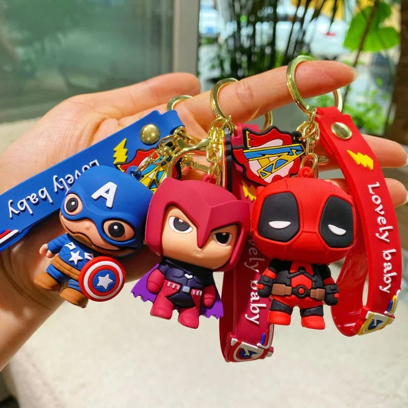 Marvel cartoon Avengers cute silicone doll keychain Spiderman Iron Man Captain America Hulk Thor Batman school bag pendant Ürün ana görseli