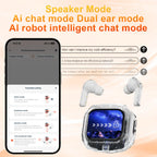 Translation Headphones with Touch Screen Wireless Bluetooth 5.4 Smart  Earphone HiFi Audio High Quality Transparent Case Headset