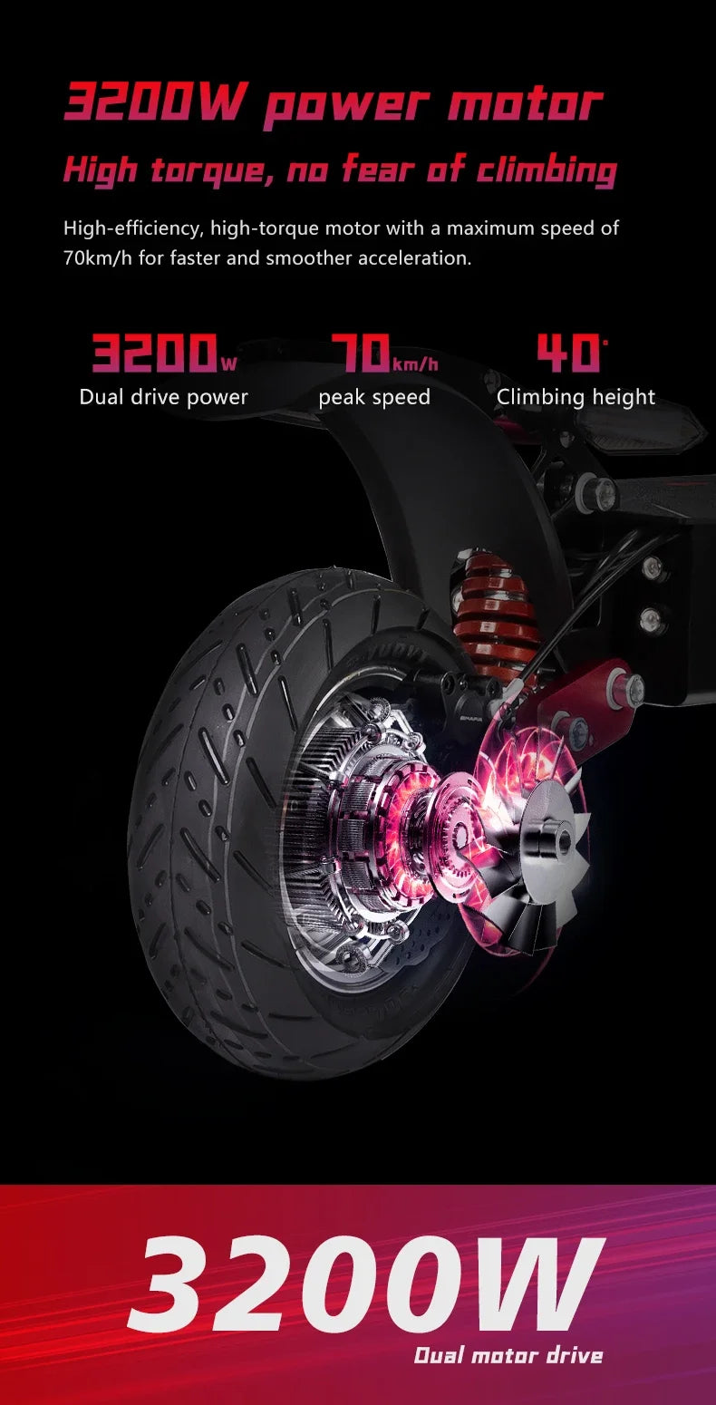 BOYUEDA Q7Pro Max Electric Scooter 2*1600W Dual Motor 52V28A Battery Adult Off-road E-Scooter 10 Inch City commuting EScooter